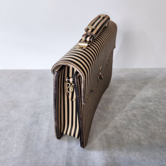 RARE 1970’s Vintage Striped Coated Leather Teens School Book Bag Satchel Korea - Picture 5 of 9